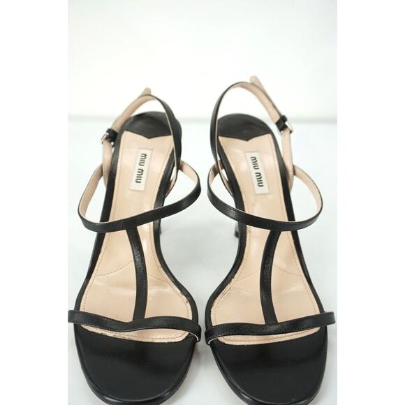 Miu Miu Black Leather Screw Bolt Heel T Strappy Sandal - Picture 3 of 10